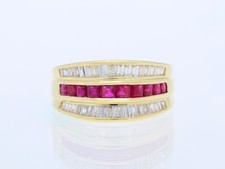 Ring Rubine Diamanten 1,10 Karat 750 Gelb Gold 18 Karat um 1990 - 2000