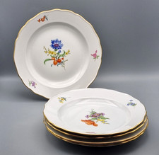 5 x Meissen Porzellan Speiseteller, Blumen Bukett Streublumen Goldränder floral