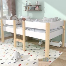 25% OFF! Bett Kinderbett, Kiefer-Vollholz-90x190 cm Weiß & Eiche