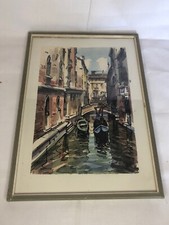 Kanäle von Venedig Aquarell Wasserfarben signiert Sirol gerahmt vintage 22x31cm