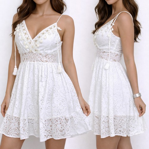 Damen kleid weiß mit spitze - kleid,