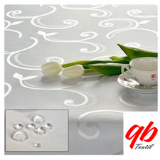 Tischdecke Jacquard Weiß Motiv Ornamente Eckig Fleckschutz Lotus Effekt