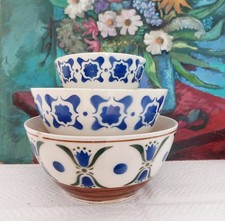 3 Torgau Schüsseln Weiß Blau Shabby Style Deko DDR-Keramik - Ostalgie Stapelbar