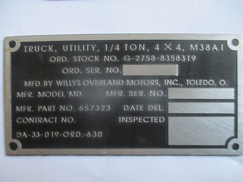 Typenschild schild willys jeep - typenschild,