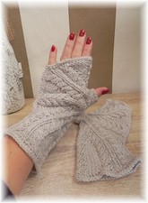 japanische Handschuhe Hand Stulpen Armstulpen Handmade Handgestrickt Natur Sand