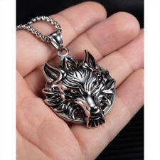 Herren Halskette Edelstahl Wolf Kopf Anhänger Kette 55cm Punk Schmuck Necklace