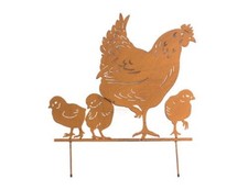 Edelrost Optik Beetstecker Henne Küken Garten Beet Dekoration Bauernhof Figur