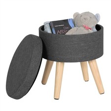 Sitzhocker Fußhocker Hocker mit Stauraum Leinen MDF Holzhs08dgr-1 Dunkelgrau