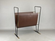 50s Zeitschriftenständer Magazinhalter Österreich Messing Kunstleder Mid Century