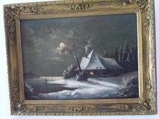 altes Ölgemälde, Haus, See