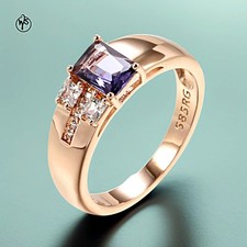 Ring Vergoldet Rosegold Gold 585 Rolled mit quadratischem violettem Zirkonia