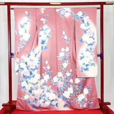 Japanischer Kimono 'FURISODE' Seide/Rose/Blume/Traditionell/Länge:170cm N745