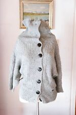 Nümph Wolle Strickjacke Riesenkragen Flügelärmel grau Knöpfe Knopfleiste S 36 M 