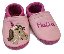 Baby Krabbelschuhe, Lauflernschuhe, Pferdchen Leder  bestickt personalisiert