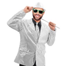 Pailletten Frack Herren Silber Gr. L Glitzer Frack Party Show Karneval Feier
