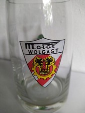 alter seltener Glas-Bierkrug 70er * BSG Motor Wolgast * DDR FC Liga DFV Hansa