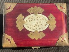 Schmuckkasten Box Chinesische Holztruhe mit Jade-+ Messingverzierungen