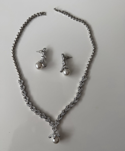 Schmuckset silber weiß - silber/weiß, strass