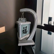 Asiatische Holzlaterne mit Glückszeichen 福 – Vintage Feng Shui Tischdeko Shabby
