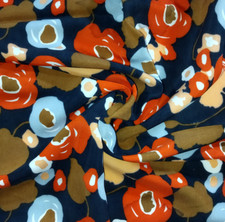 2,3m Chiffon Stoff, Blumen auf Dunkelblau, 80cm Breit, Baumwolle [mit Flecken!!]