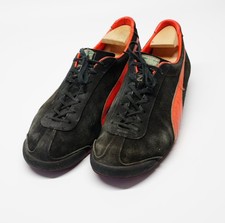 Puma tempo vintage sneakers, black suede with orange detail.