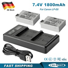 2x Akku LP-E8 +Dual Ladegerät Für Canon EOS 700D 600D 650D 550D Kiss T2i X4 X5