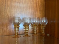 4 schöne Theresienthal Römer Wein Gläser mit Vogelschliff bernsteinfarbig