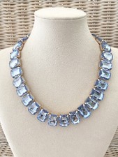 Damenkette Statement Collier Halskette Kurz Blogger Modeschmuck Goldfarben Blau