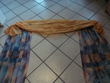 Vorhang, Gardine mit Querbehang und Gardinenröllchen blau kariert