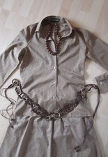 Louis London 38 Kleid 2-teilig Bluse Rock 70er mit Schmuck Gürtel Kette Retro