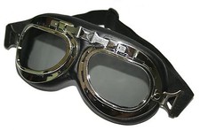 Oldtimer Schutzbrille Motorradbrille Chrom Schwarz Pilotenbrille für AWO EMW DKW