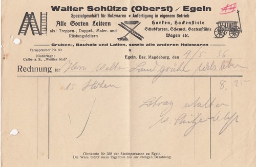 Egeln rechnung 1936 - egeln,,
