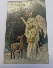 AK Historische Weihnachtskarte ; Engel mit Reh und Christbaum