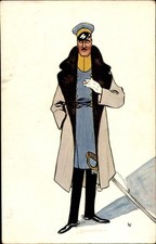 Künstler Ak Offizier mit Mantel und Degen, Zigarette, Schirmmütze,... - 10677549