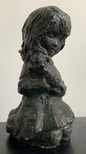 Figur Mädchen mit Katze,Bronzierte,Kunststein, ca. 1950–70er Jahre