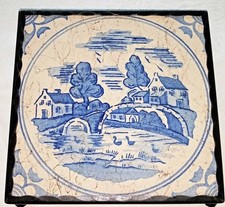 Vintage alter Untersetzer Eisen mit Fliese/Kachel im Delfter Stil?
