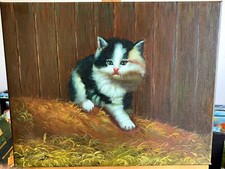 Ölgemälde Kater Katze im Heu