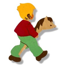 1960er Mertens-Kunst: Winziger Steckenpferd Reiter 7cm Deko Miniatur Figur Junge