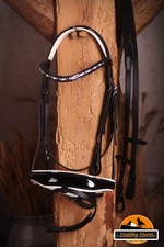 Trense schwarz braun Lack und weiß unterlegt ohne Stirnriemen "Luna" anatomisch