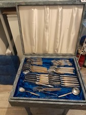 Grosse Aussteuer Besteck Garnitur für 12 Personen Im Koffer