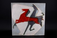 Wandkeramik Helmut Schäffenacker Wandrelief zum Aufhängen 35cm Pferde #E3