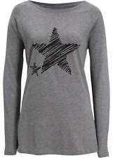 Longshirt Gr. 40/42 Grau Meliert Schwarz Damen Langarm Basic-Shirt Neu