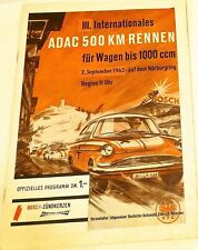 2. September 1962 III.Int. ADAC 500 km Rennen  Nürburgring PROGRAMMHEFT VI05 å