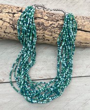 Statement Kette, Collier, mehrreihig, Glasperlen, Boho, Modekette grün Töne 