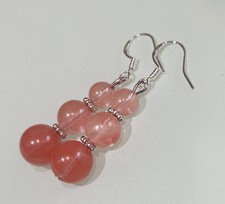 EDELSTEIN OHRHÄNGER ERDBEERQUARZ 6 8 & 10 MM PERLEN OHRRINGE 