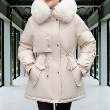 Luxus Winterjacke Damen Kapuze Pelzkragen abnehmbar Cremeweiß/Beige Gr. L Neu