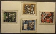 ⚒ Bergbau Briefmarken 1957 Bergmann Grubenlampe, Preßluftbohrer,Kohlenhobel, För