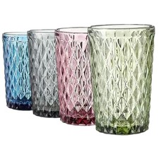 Trinkgläser, farbige Wassergläser, 4er-Set, Vintage-Glaswaren, Becher für Saf...
