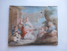 Barock Rokoko Gemälde Pastell 18. Jahrhundert Bäuerliche Szene