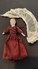 Antike Puppenstubenpuppe Biedermeier Dame ca 12 cm Porzellanpuppe, Originalkleid